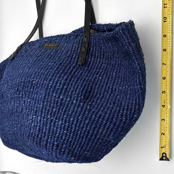 Clare V Kenya Blue Woven Straw Bag Purse Tote Coastal Preppy Tomato Girl - Picture 8 of 9